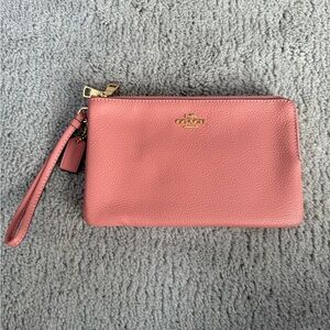 Coach Coral Pink Leather Wristlet